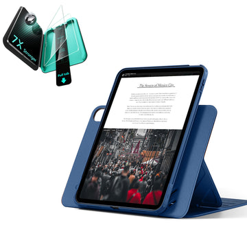 殼膜超值組-iPad 10/11 眾置系列保護殼&特級高清保護貼贈書本盒-海軍藍