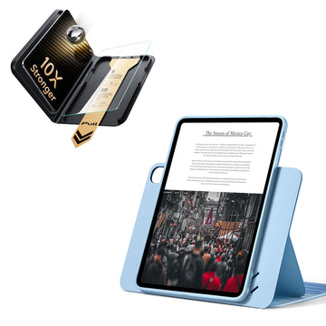 殼膜超值組-iPad Air 11 眾置系列保護殼&康寧原廠授權保護貼贈書本盒-清新藍