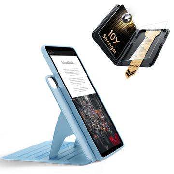 殼膜超值組-iPad Air 13 眾置系列保護殼&康寧原廠授權保護貼贈書本盒-清新藍