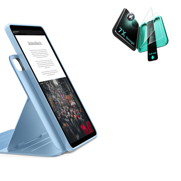 殼膜超值組-iPad Air 13 眾置系列保護殼&特級高清保護貼贈書本盒-清新藍
