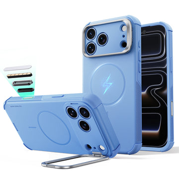 iPhone 18 Pro 鐵甲系列磁吸支架防摔手機殼 - 淺藍色