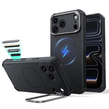 iPhone 18 Pro Max 鐵甲系列磁吸支架防摔手機殼 - 黑色
