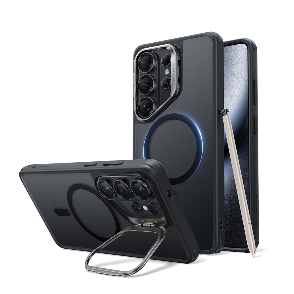 適用於 Galaxy S26 Ultra 磁吸巧匯鏡頭支架手機殼-黑邊半透黑