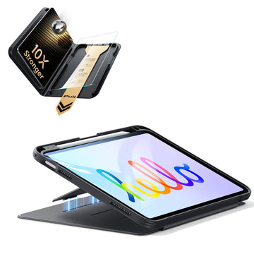 殼膜超值組-iPad 10/11 巧置系列筆槽款&康寧原廠授權保護貼贈書本盒-魔力黑
