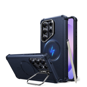 Galaxy S26 Ultra 磁吸鐵甲鏡頭支架手機殼-海軍藍