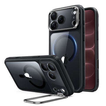 iPhone 18 Pro 巧匯系列透明磁吸支架防摔手機殼 - 黑邊剔透白