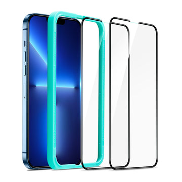 ESR億色 iPhone 13 Pro Max 6.7 吋 高清特級鋼化玻璃膜 贈貼膜神器-2片裝 黑色