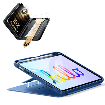 殼膜超值組-iPad 10/11 巧置系列筆槽款&康寧原廠授權保護貼贈書本盒-海軍藍