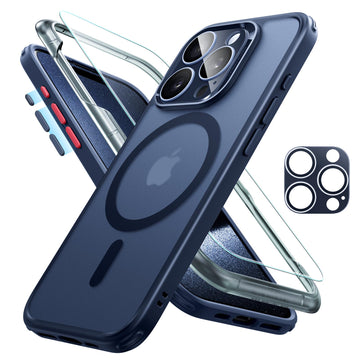 ESR億色 iPhone 15 Pro Max Halolock 巧匯系列磨砂款 手機殼膜組 (支援MagSafe) 藍邊半透藍