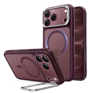 iPhone 18 Pro 巧匯系列透明磁吸支架防摔手機殼 - 酒紅半透紅