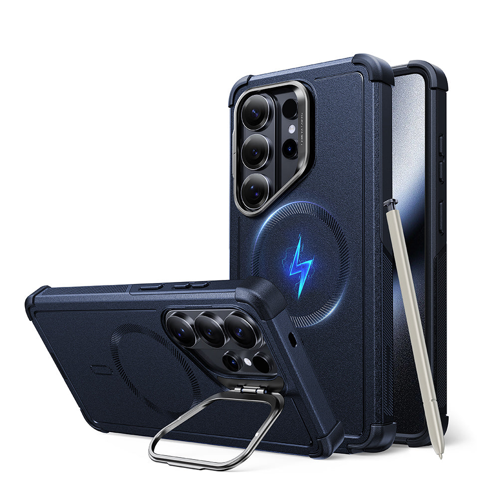 Galaxy S26 Ultra 磁吸鐵甲鏡頭支架手機殼-海軍藍
