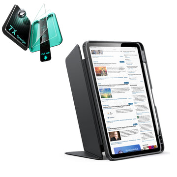 殼膜超值組-iPad Air 11 巧置系列筆槽款&特級高清保護貼贈書本盒-魔力黑
