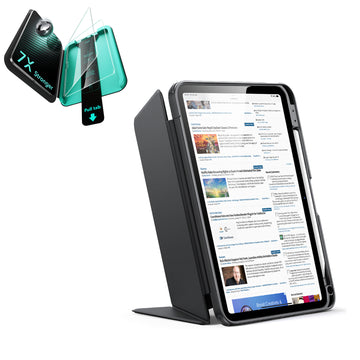 殼膜超值組-iPad 10/11 巧置系列筆槽款&特級高清保護貼贈書本盒-魔力黑