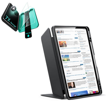 殼膜超值組-iPad Air 13 巧置系列筆槽款&特級高清保護貼贈書本盒-魔力黑