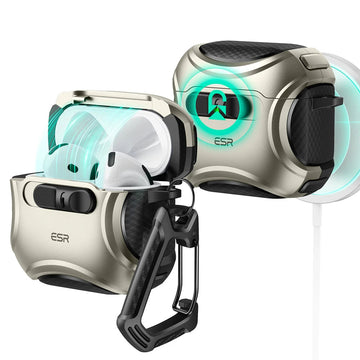 AirPods 5/4 鐵甲磁吸安全鎖防摔耳機殼｜原色鈦金屬