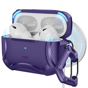 ESR億色 Airpods Pro 2019/2022 HaloLock磁電空間 鐵甲系列 耳機保護套 贈挂鈎 暗夜紫