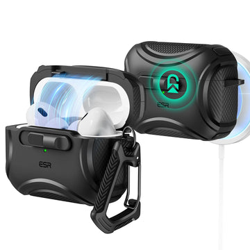 AirPods Pro 2/1 鐵甲系列磁吸安全鎖防摔耳機殼｜暗夜黑