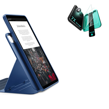 殼膜超值組-iPad Air 11 眾置系列保護殼&特級高清保護貼贈書本盒-海軍藍