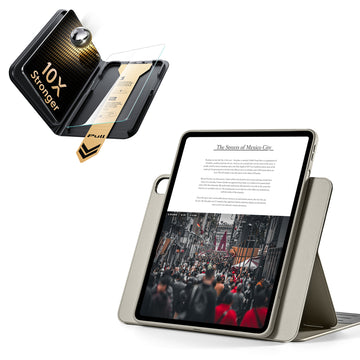 殼膜超值組-iPad Air 13 眾置系列保護殼&康寧原廠授權保護貼贈書本盒-原色鈦金屬