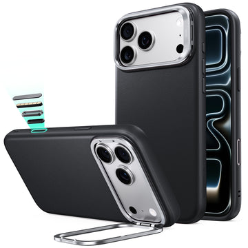 iPhone 18 Pro 雅尚系列皮革磁吸支架防摔手機殼 - 黑色