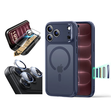 iPhone 18 Pro Max 巧匯系列透明磁吸三件防護組｜康寧高清｜藍邊半透藍