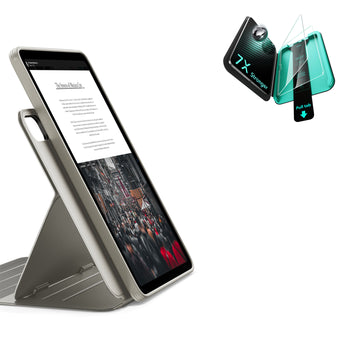 殼膜超值組-iPad Air 11 眾置系列保護殼&特級高清保護貼贈書本盒-原色鈦金屬