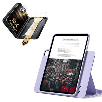 殼膜超值組-iPad Air 13 眾置系列保護殼&康寧原廠授權保護貼贈書本盒-羅蘭紫