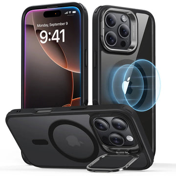 ESR億色 iPhone 16 系列 HaloLock 巧匯系列 鏡頭支架款 手機保護殼 i16Pro 黑邊剔透白