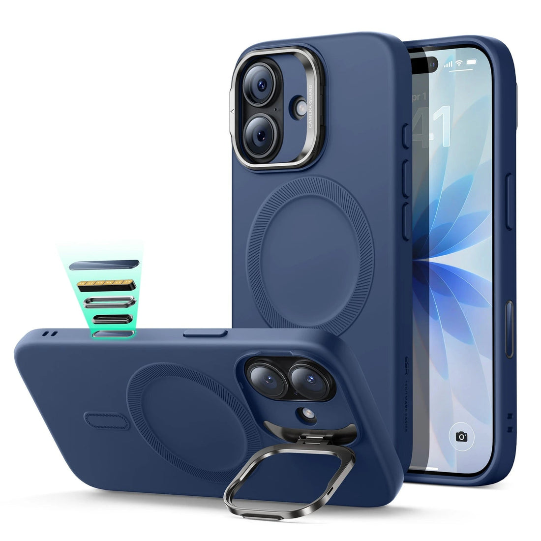 blue esr best alternative apple silicone iPhone 17 Cloud Soft Magnetic Case with stash stand 