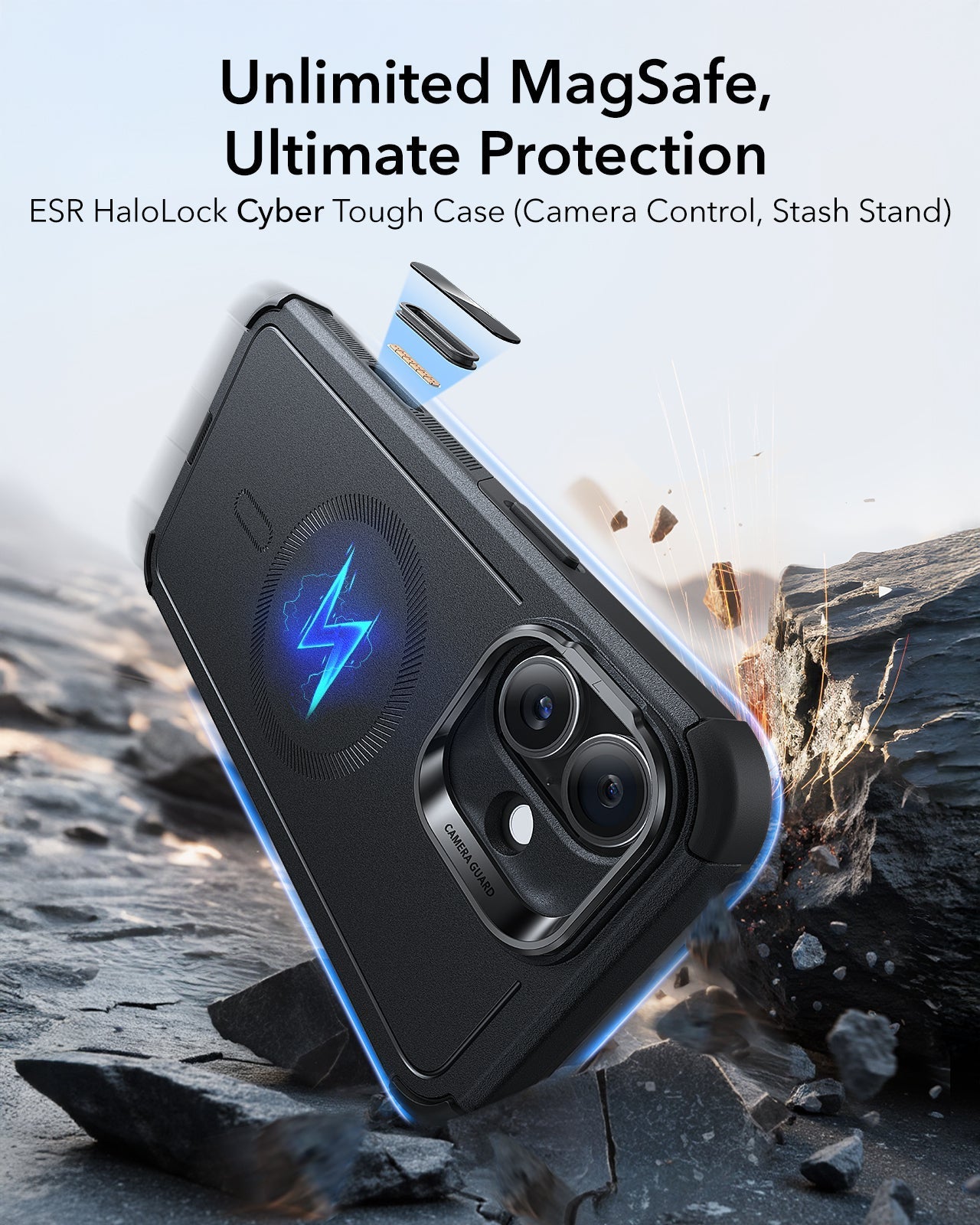 iPhone 16 Cyber Tough Magnetic Case (Camera Control, Stash Stand) - Black ESR ESR