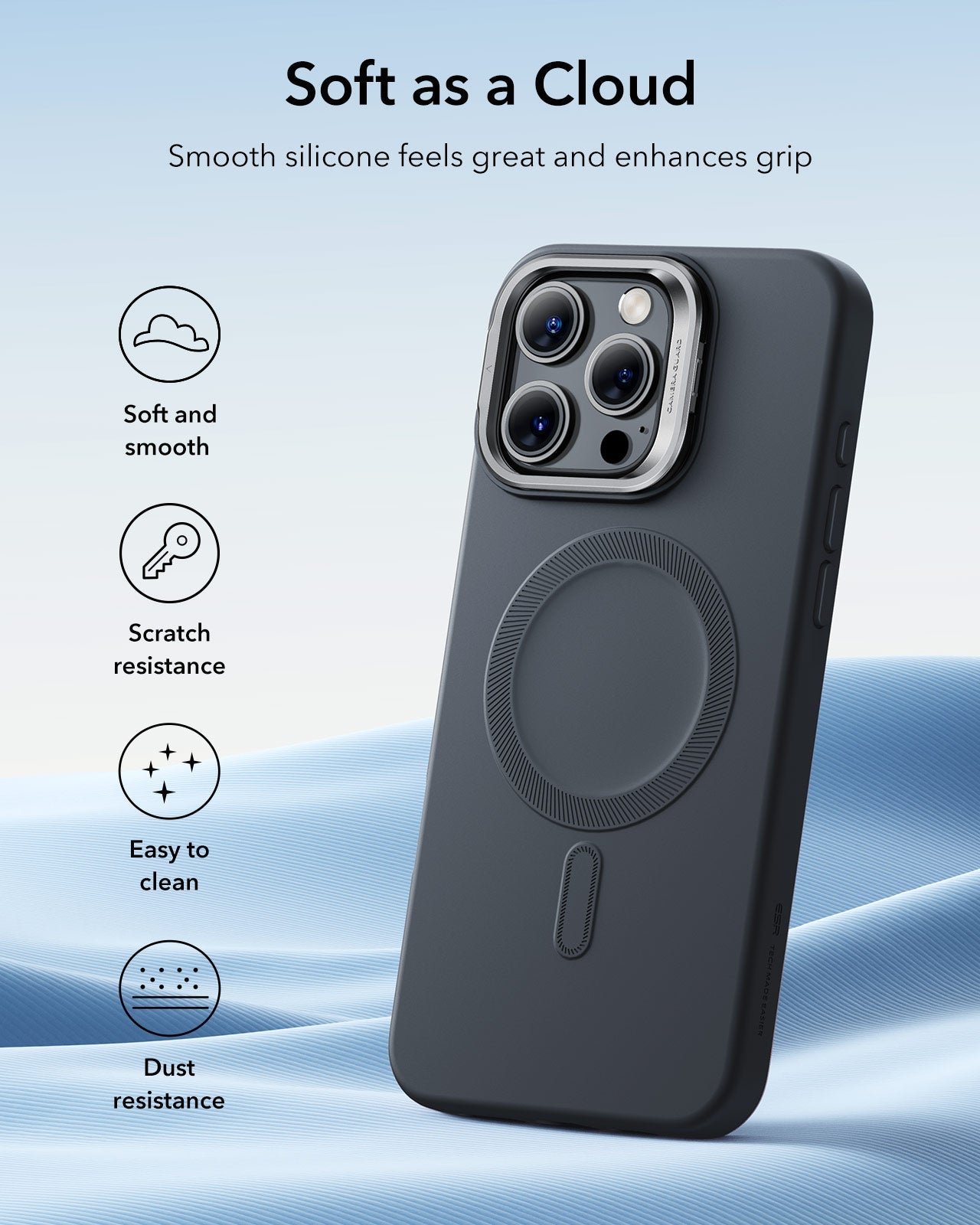iPhone 16 Pro Max Cloud Soft Magnetic Case (Camera Control, Stash Stand) - Black ESR ESR